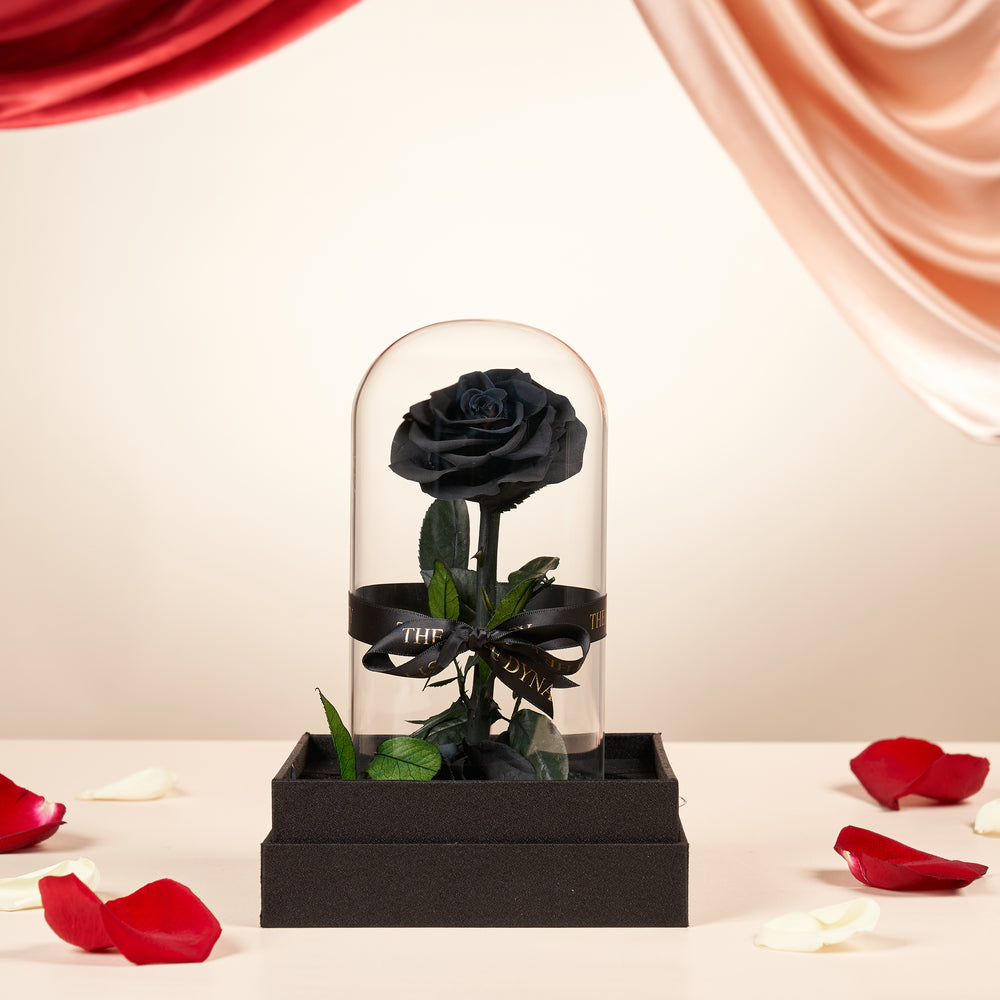 Black Medium Everlasting Rose In Glass Dome